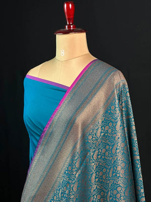 Semi Banarasi Silk Saree-BANARASI BROCADE OFF