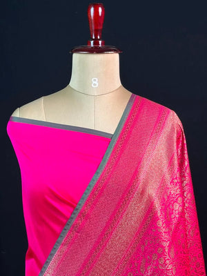 Semi Banarasi Silk Saree-BANARASI BROCADE OFF