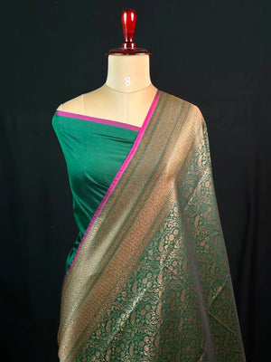 Semi Banarasi Silk Saree-BANARASI BROCADE OFF