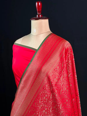 Semi Banarasi Silk Saree-BANARASI BROCADE OFF