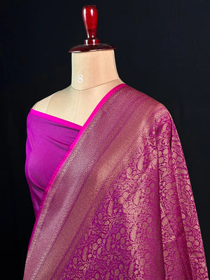 Semi Banarasi Silk Saree-BANARASI BROCADE OFF