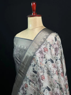 Ethnic Wear Semi Tussar Silk Saree with Timeless Floral Design