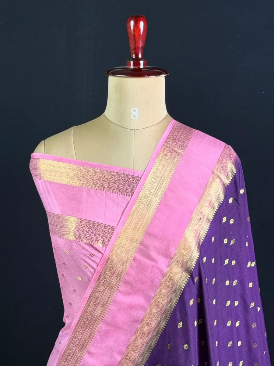 Semi Mysore Silk Zari Butti & Contrast Border