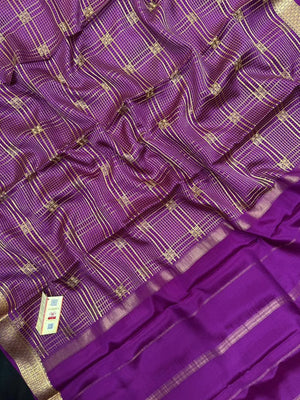 Handwoven Pure Mysore Silk Saree with Royal Chex Pattern (Chamundi)