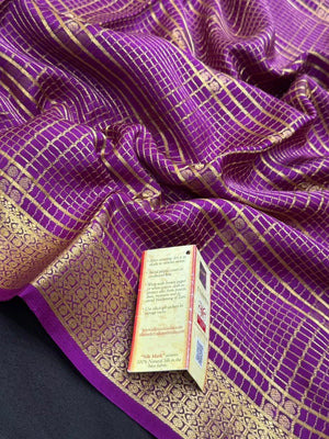 Handwoven Pure Mysore Silk Saree with Royal Chex Pattern (Chamundi)