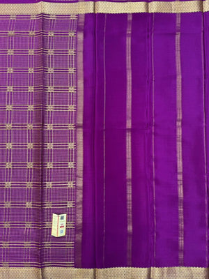 Handwoven Pure Mysore Silk Saree with Royal Chex Pattern (Chamundi)
