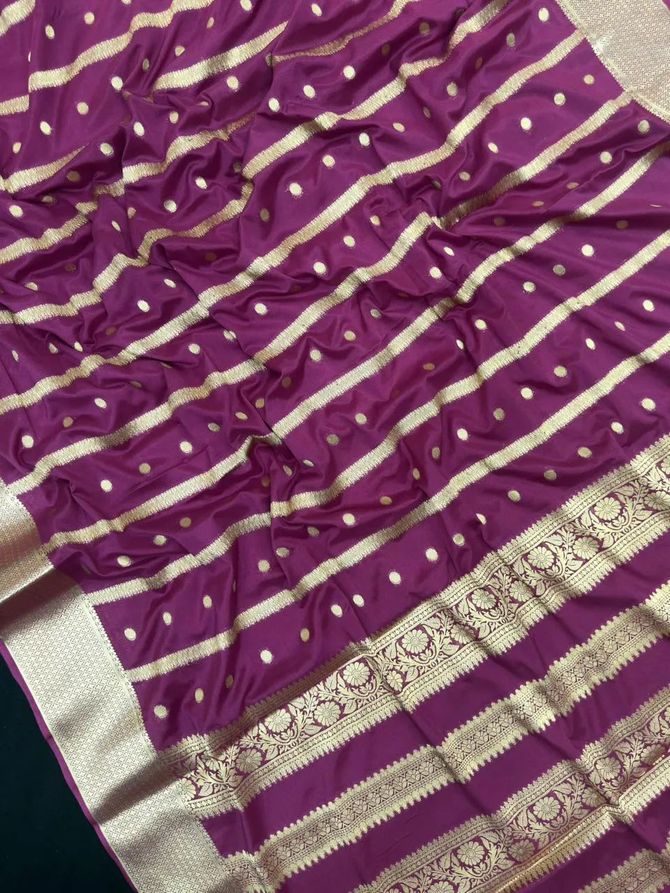 Premium Semi Mysore Crepe Saree with Elegant Weaving Design (Chiffon Stripe)