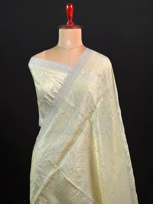 Party Wear Smooth Paper Silk Saree- Crush Embroidery