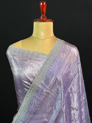 Party Wear Smooth Paper Silk Saree- Crush Embroidery
