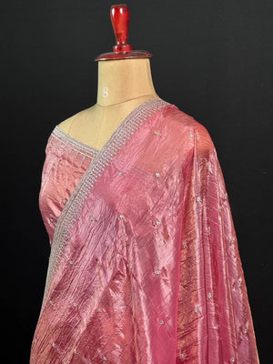 Party Wear Smooth Paper Silk Saree- Crush Embroidery