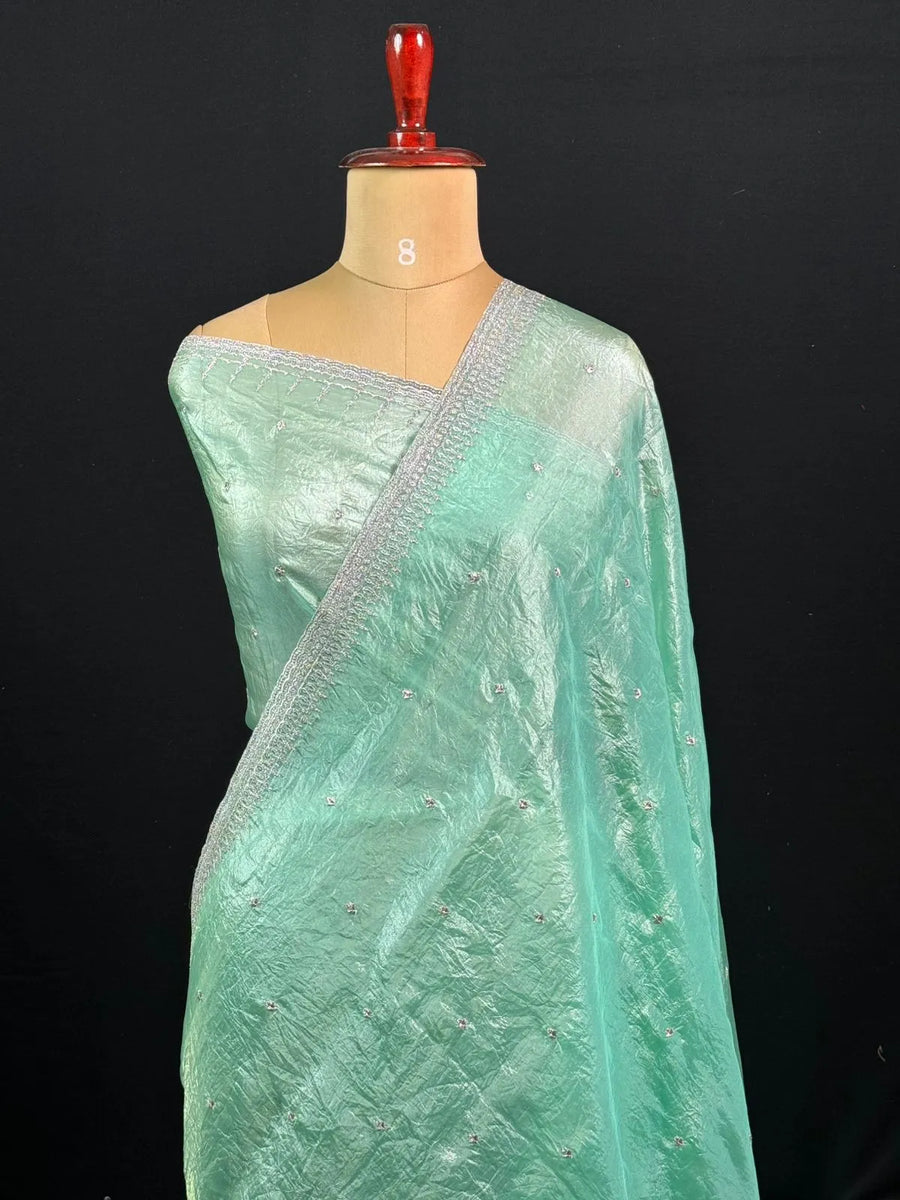 Party Wear Smooth Paper Silk Saree- Crush Embroidery