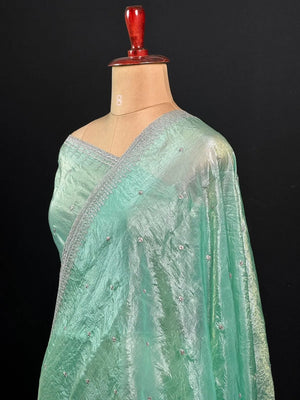 Party Wear Smooth Paper Silk Saree- Crush Embroidery