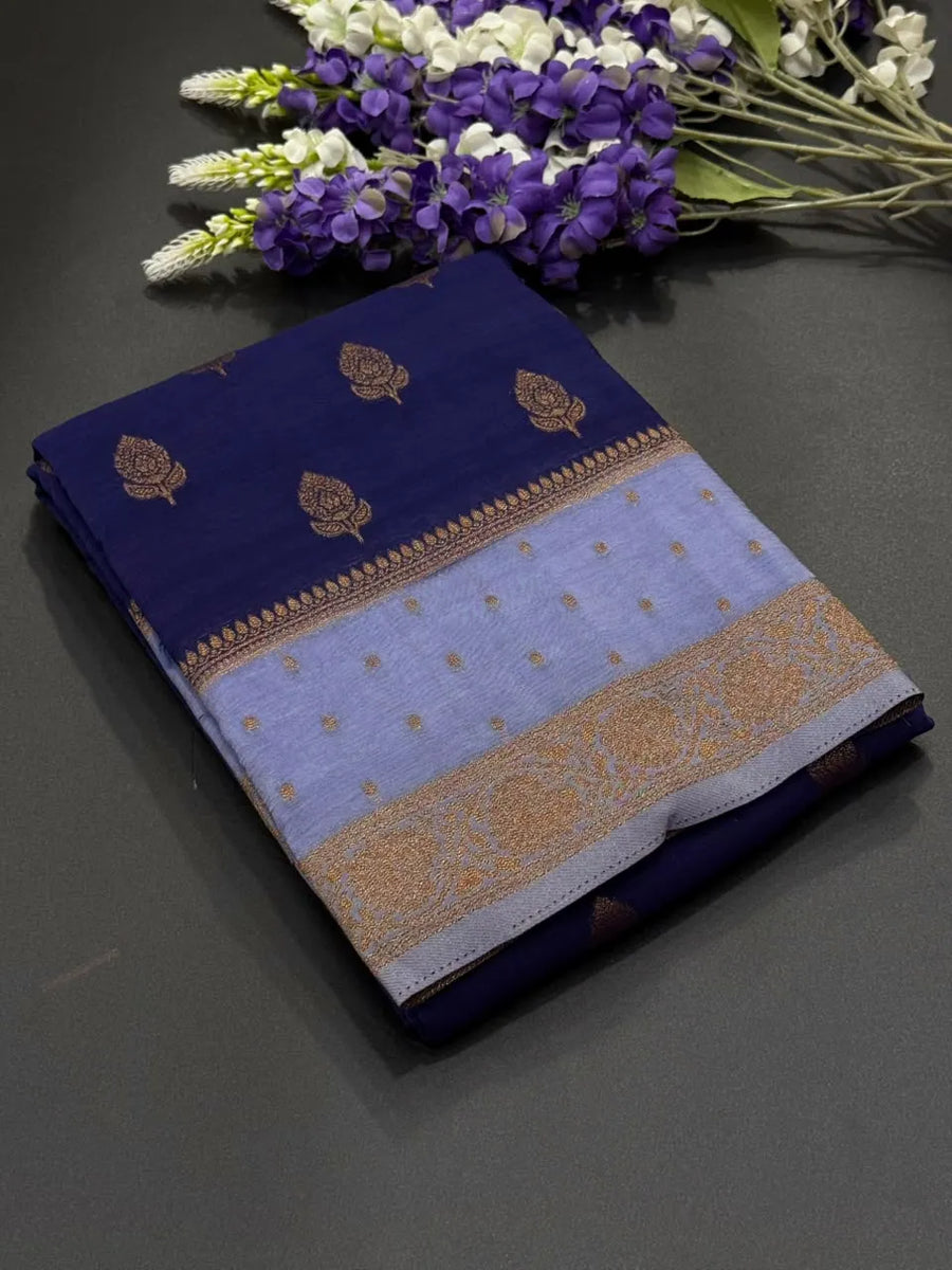 Semi Chiffon Silk Saree with Zari Border