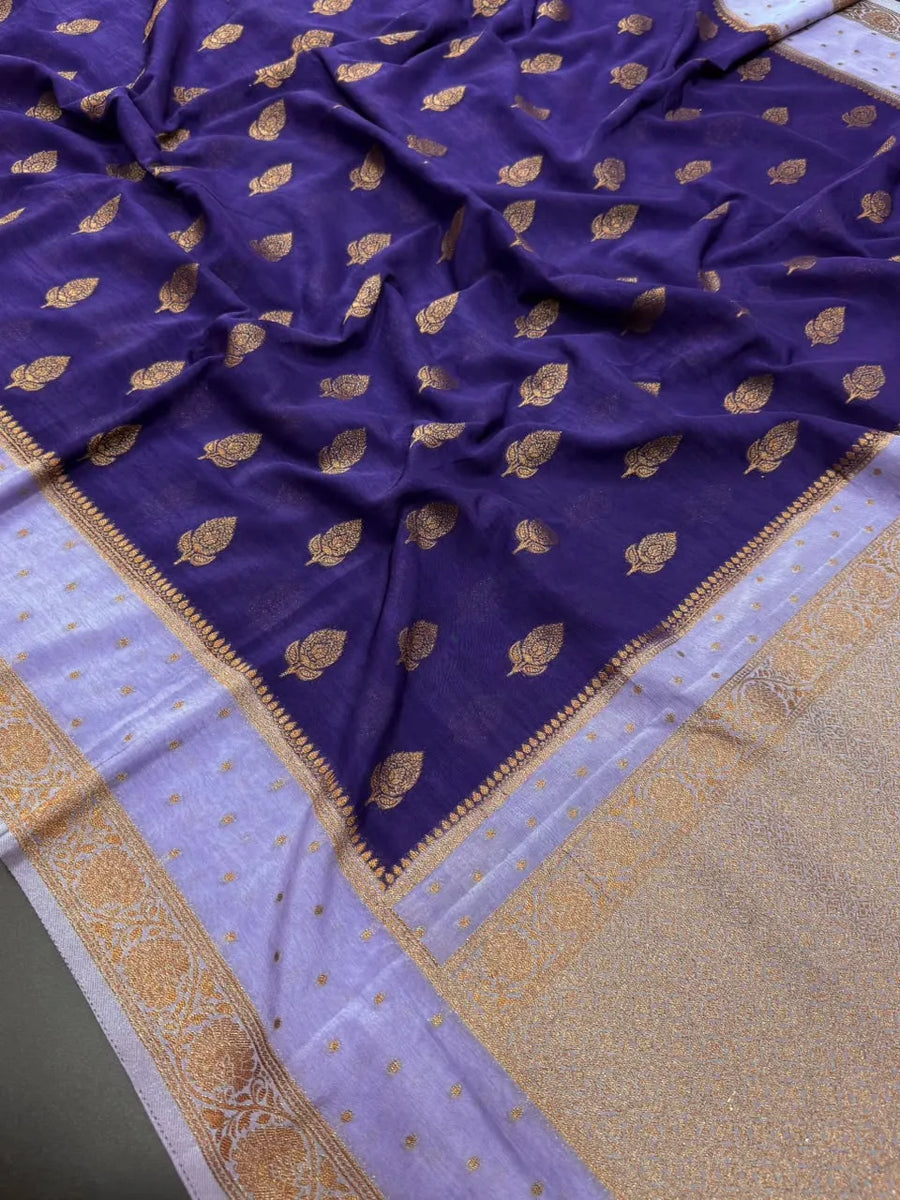 Semi Chiffon Silk Saree with Zari Border