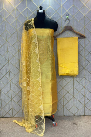 Ethereal Tradition – Pure Raw Silk Unstitched Ensemble