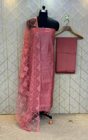 Ethereal Tradition – Pure Raw Silk Unstitched Ensemble