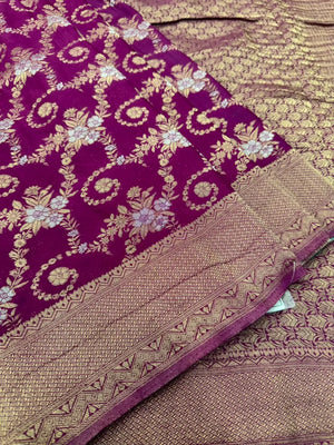 Purple Color Floral Zari Georgette Silk Saree