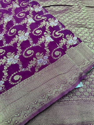 Purple Color Floral Zari Georgette Silk Saree
