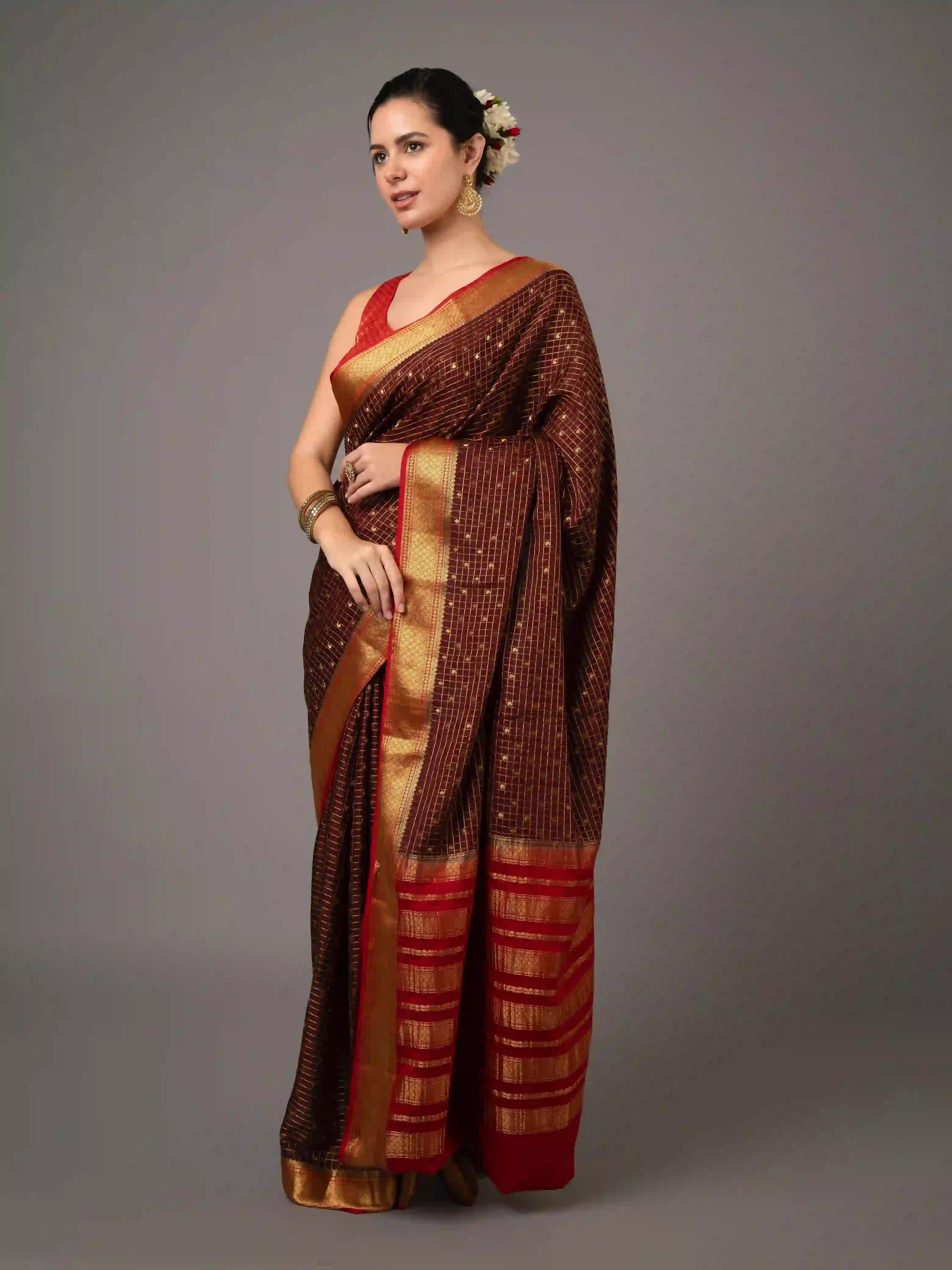 Pure Mysore Crepe Silk Saree-Rohini Chex
