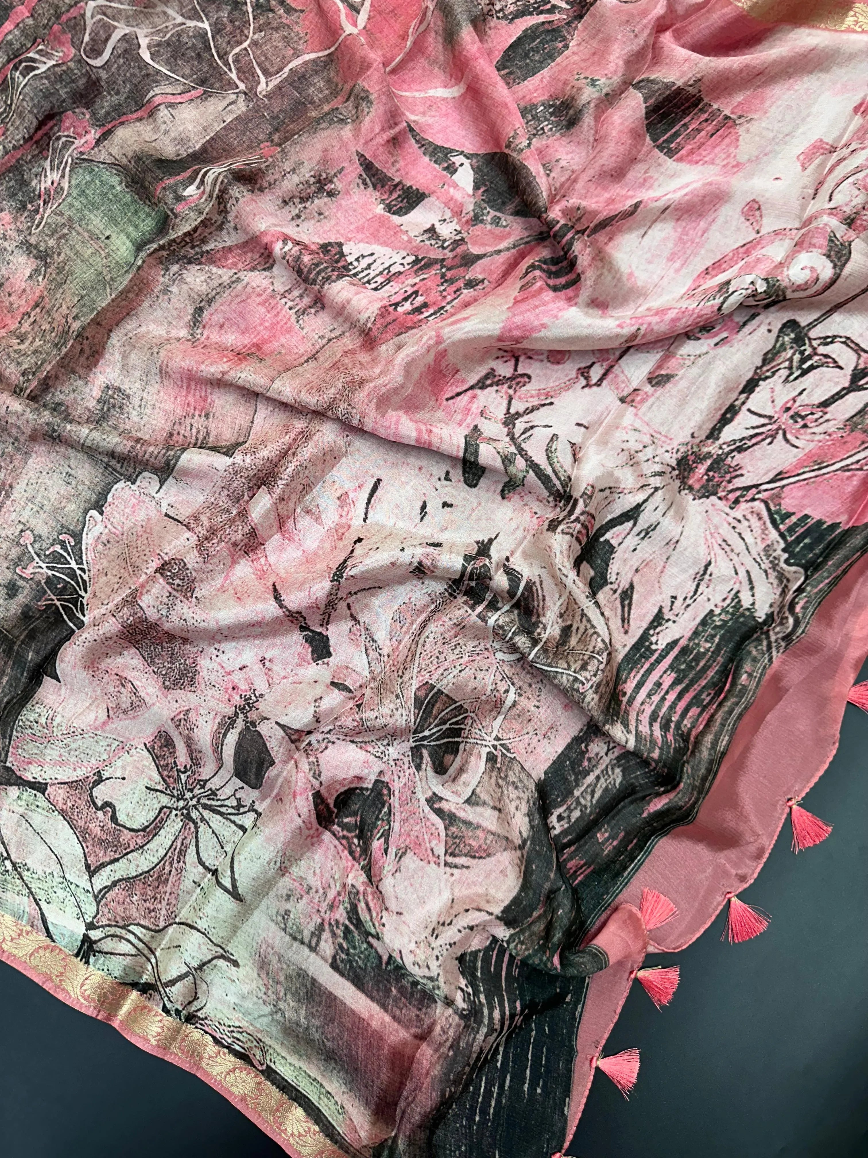 Soft Malai Silk Chiffon Saree- True Jute Tis