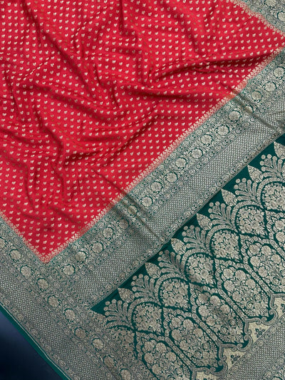 Elegant Red Pure Banarasi Crepe Silk Saree – Perfect for Wedding & Festive Wear