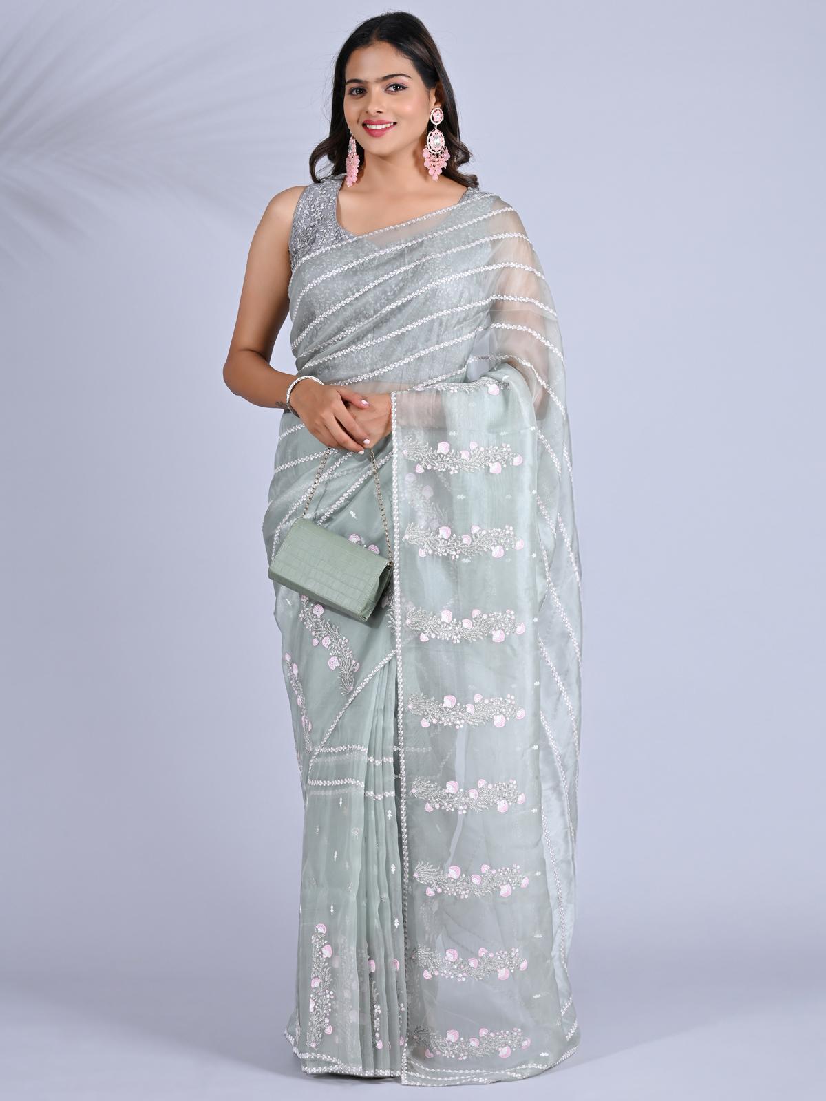 Stunning Black Organza Saree with Kashmiri Embroidery – Perfect Fancy Wear for Any Party
