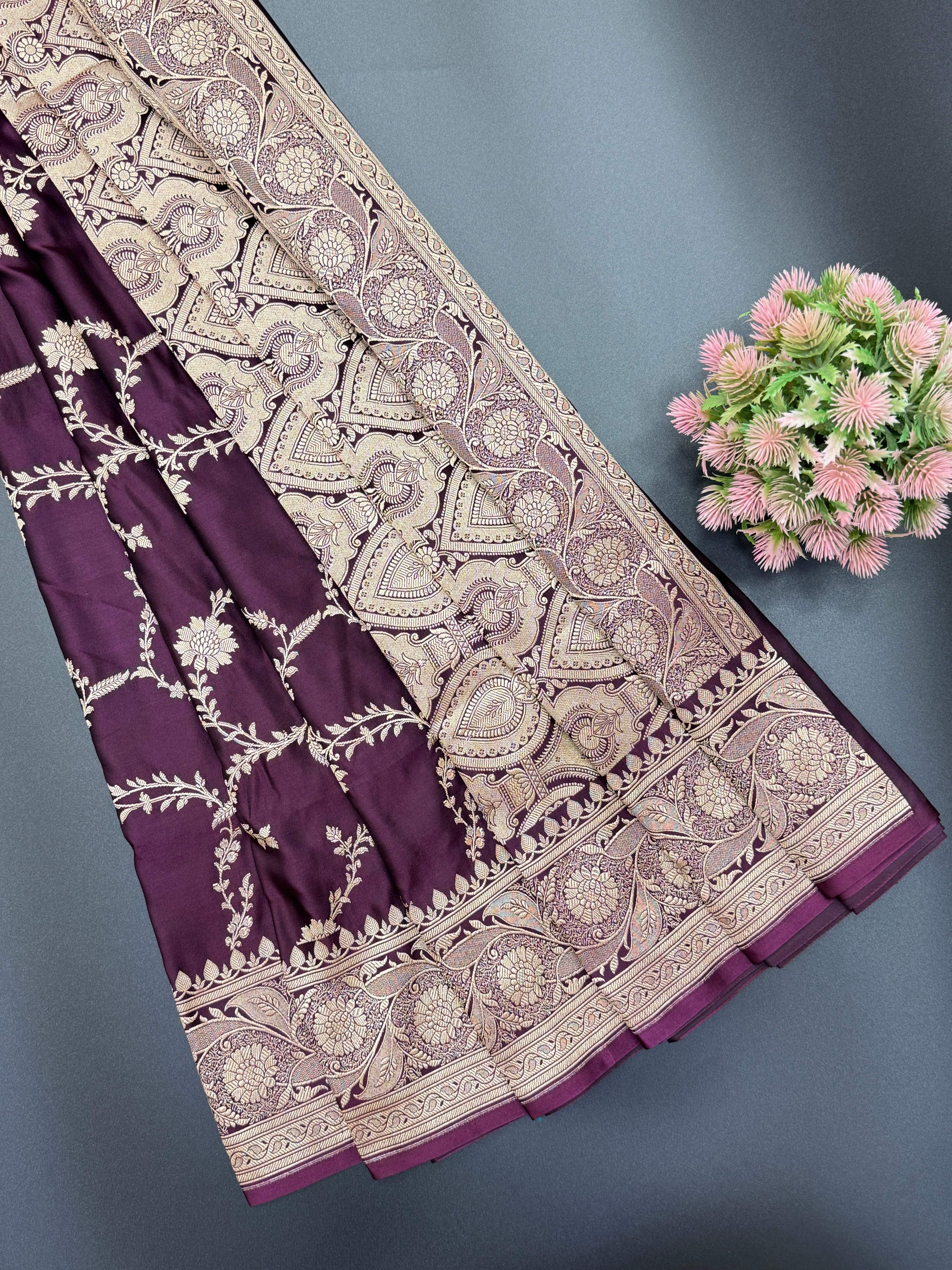 Venice Katan Satin Silk Zari Work Saree - Elegant Wedding & Celebration Wear.
