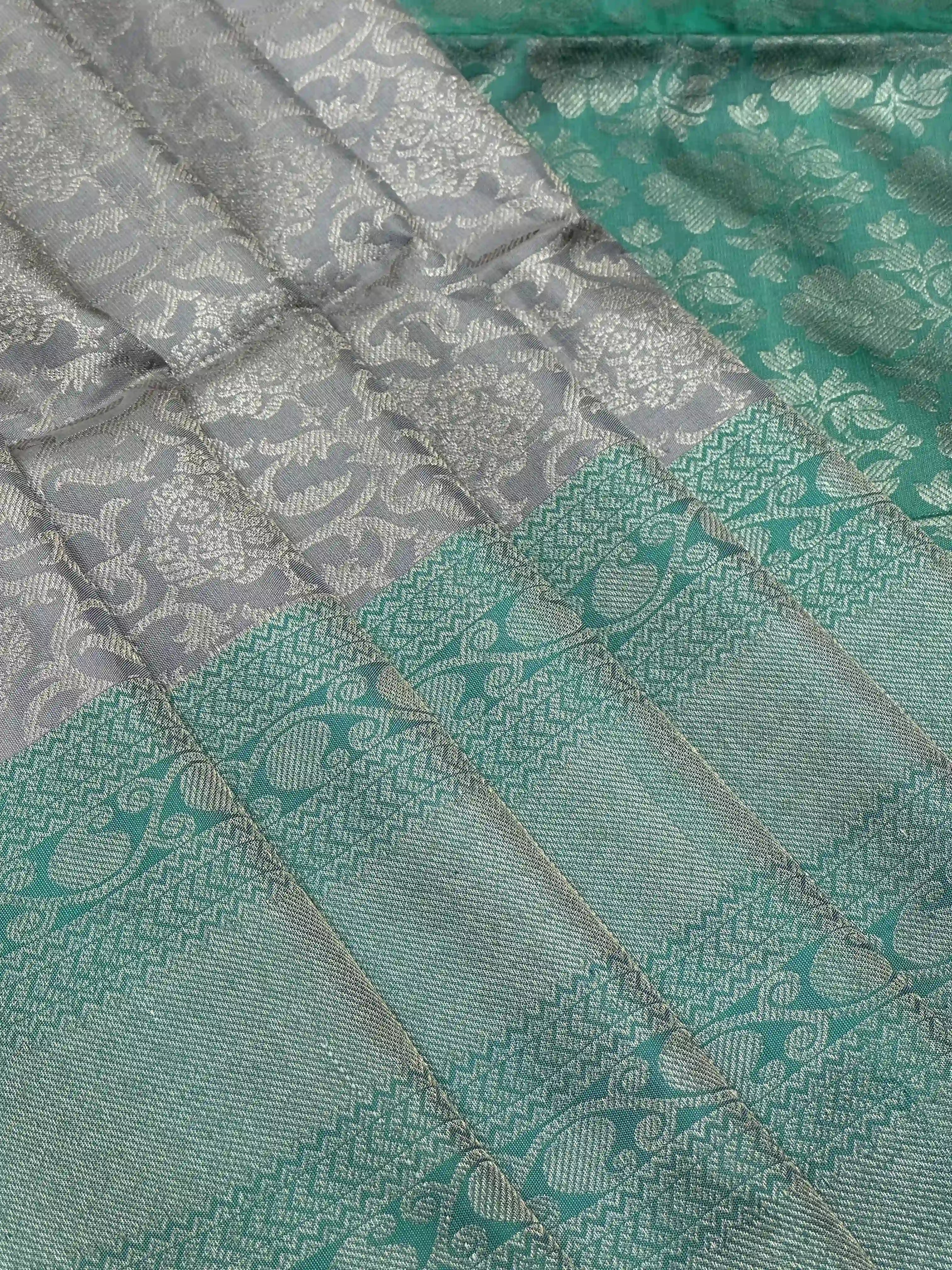 Silver & Rama Green Pure Silk Kanjivaram Saree