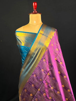Semi Kanchi Gattiber Silk Saree with Grand Zari Border