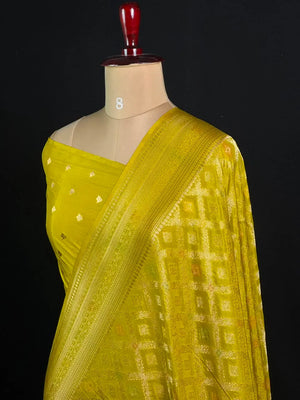 Latest Semi Georgette Silk Saree with Stunning Zari Pallu Design