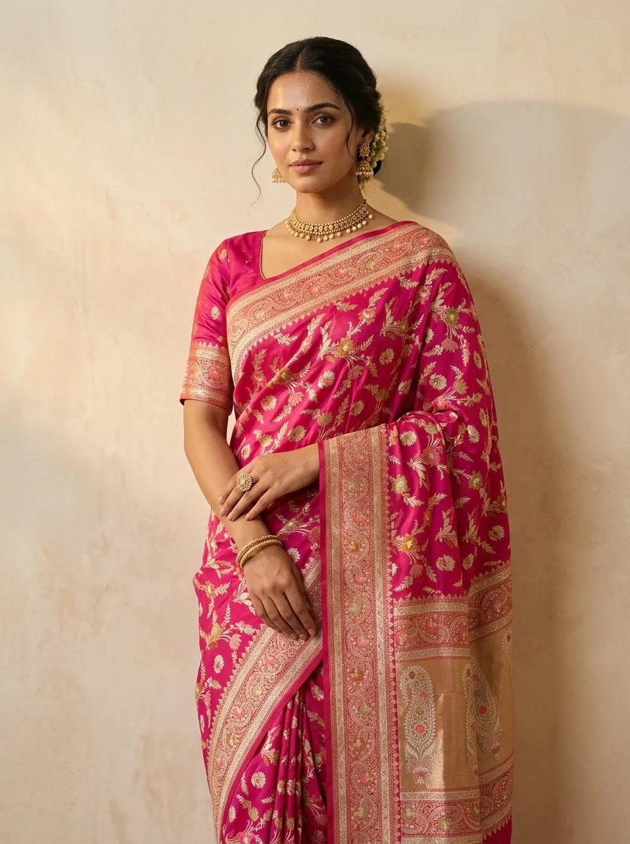 Pure Katan Silk Tilfi Saree with Meena Zari Work