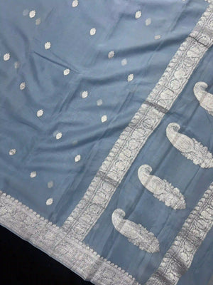 Banarasi Pure Khaddi Chiffon Saree-Self