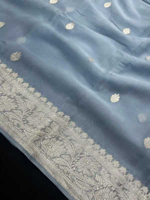 Banarasi Pure Khaddi Chiffon Saree-Self