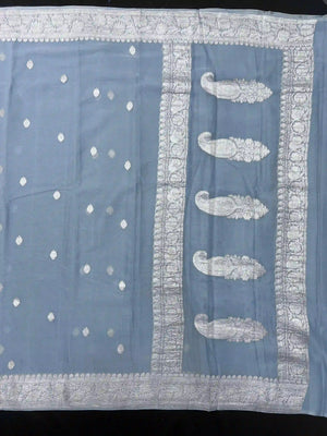 Banarasi Pure Khaddi Chiffon Saree-Self