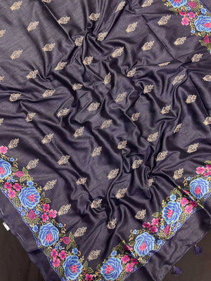Heritage Charm: Handwoven Tusser Silk Saree-Kanyakumari Border