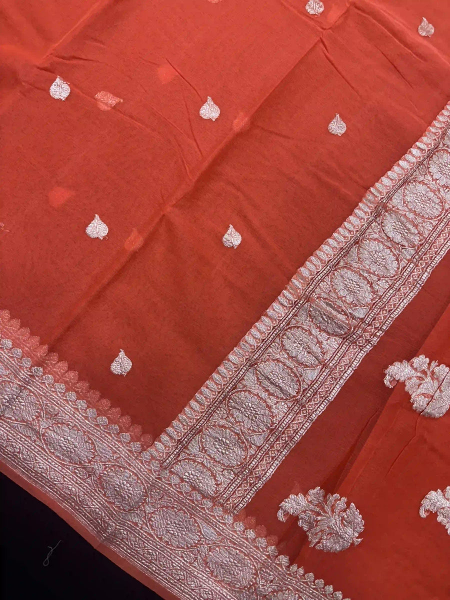 Banarasi Pure Khaddi Chiffon Saree-Self