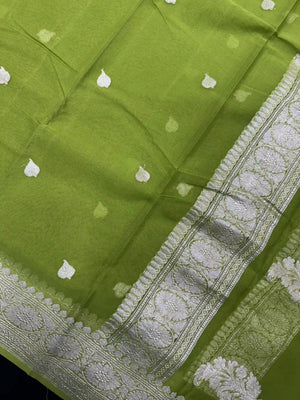 Banarasi Pure Khaddi Chiffon Saree-Self