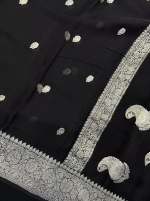 Banarasi Pure Khaddi Chiffon Saree-Self