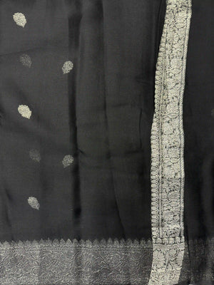 Banarasi Pure Khaddi Chiffon Saree-Self