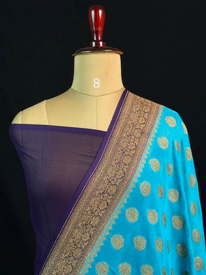 Sky Blue Pure Khaddi Georgette Saree – Perfect for Wedding & Festive Wear