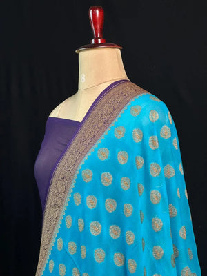 Sky Blue Pure Khaddi Georgette Saree – Perfect for Wedding & Festive Wear