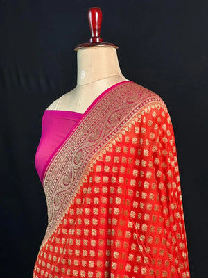 Pure Khaddi Georgette Saree – Handwoven Grace with Regal Zari Weave