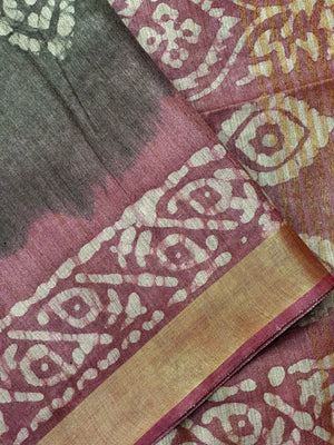 Woman in a soft, elegant Tussar Silk Saree with minimal design, ideal for daily wear, office, and casual traditional settings.