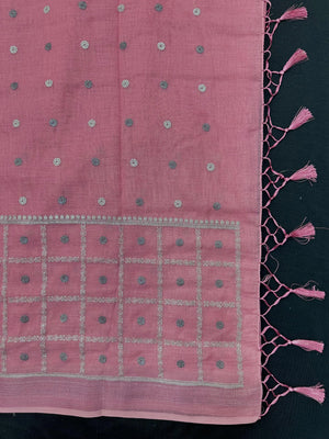 Woman draped in a Linen Silk Saree with natural texture and soft shine – perfect for elegant everyday and office wear.