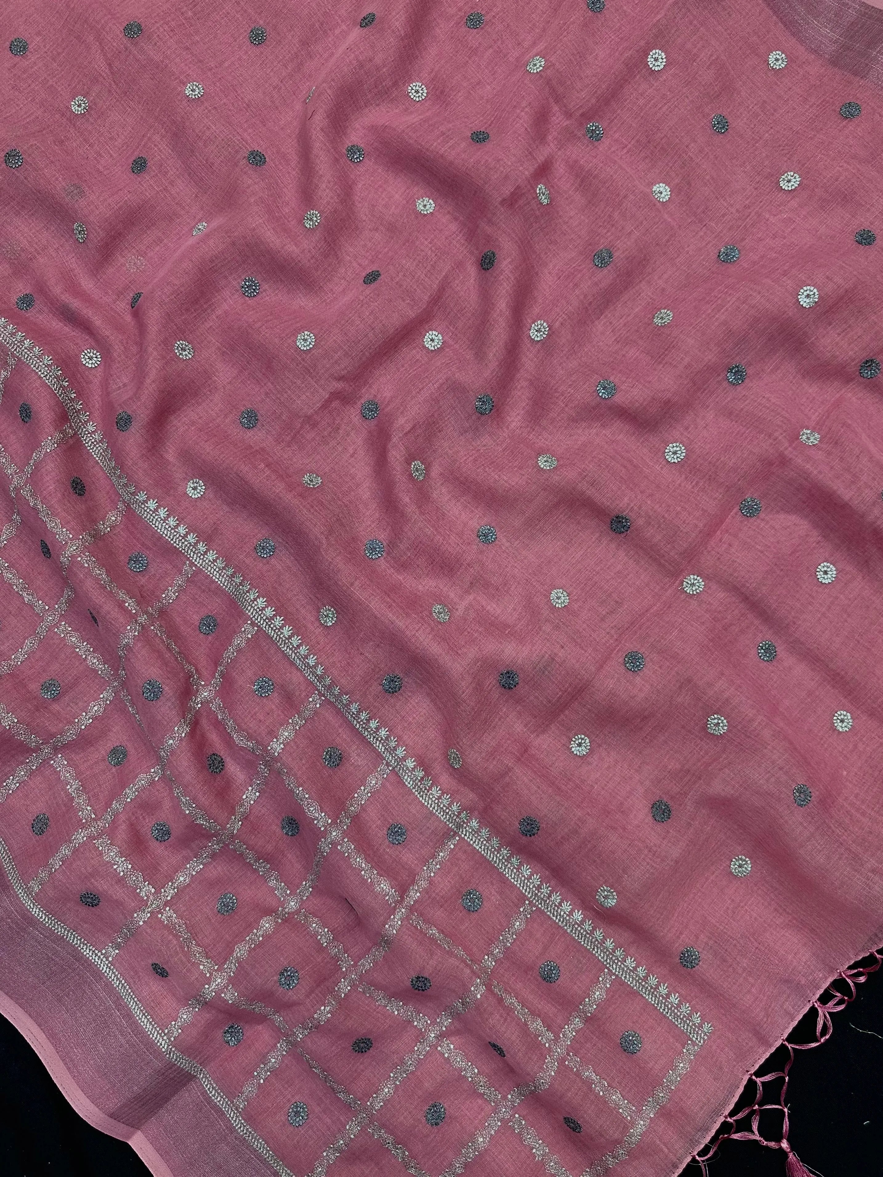 Woman draped in a Linen Silk Saree with natural texture and soft shine – perfect for elegant everyday and office wear.