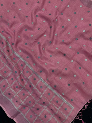 Woman draped in a Linen Silk Saree with natural texture and soft shine – perfect for elegant everyday and office wear.