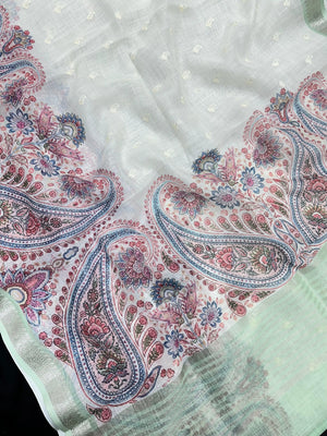 Linen silk saree with light texture and soft sheen – ideal for daily and festive wear