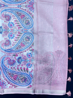 Linen silk saree with light texture and soft sheen – ideal for daily and festive wear