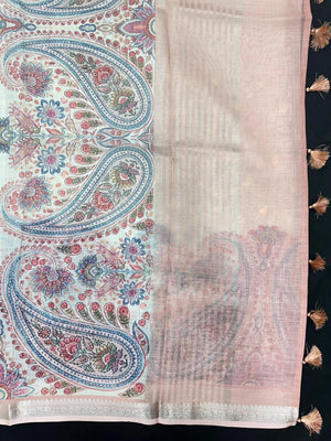 Linen silk saree with light texture and soft sheen – ideal for daily and festive wear