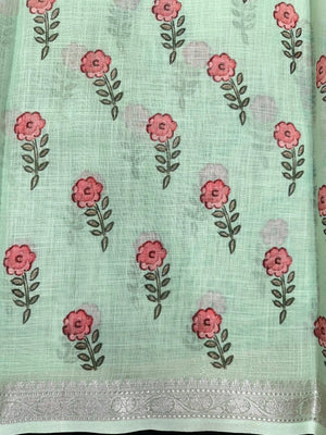 Linen silk saree with light texture and soft sheen – ideal for daily and festive wear